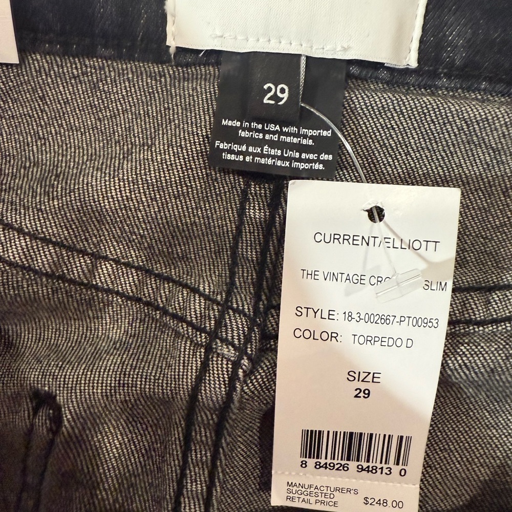 Current Elliott The Vintage Cropped Jeans 29 Black Distressed High Rise - Picture 10 of 15